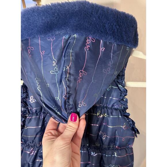 Emma & Elsa Girls M 10/12 Puffer LOVE Blue/PinkVest with Hood ⭐BOGO⭐ - Picture 6 of 6
